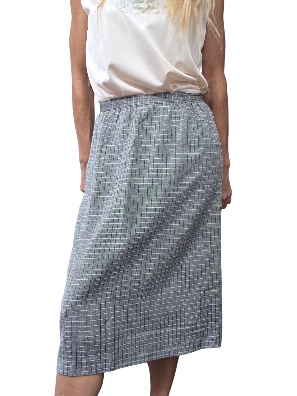 Vintage 90s Pendleton Gray Plaid Rayon Flax Linen Blend Skirt